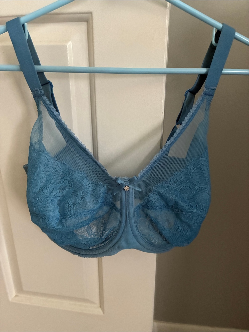 Wacoal Teal Blue Lace Underwire Bra with Sheer Mesh 36G